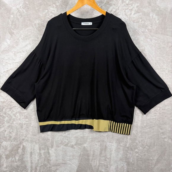 Tekbika by Alembika Tops - Tekbika by Alembika Top Dunes Size M Womens Black Boxy Striped Hem Art To Wear